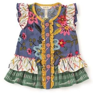 Matilda‎ Jane Flutter Sleeve Button Up Top Shirt Flowers Pencils Girls 18-24 M